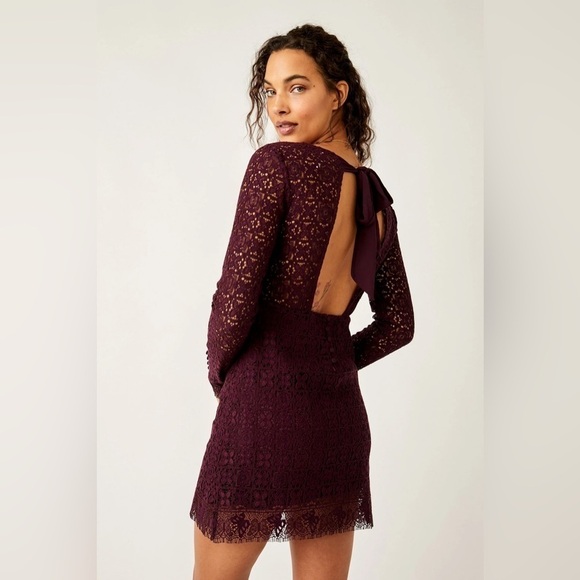 Free People Honey Honey Lace Long Sleeve Mini Dress in Potent Purple - Picture 2 of 5